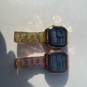 Rose Gold + Gold Digital Watch Set – Stylish Dual Watch Combo
